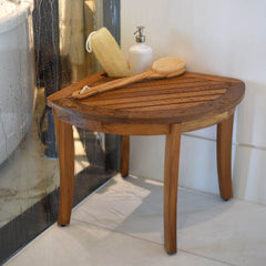 Dussi Teak Wood Corner Shower Bench Stool with Toiletries Holder