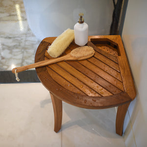 Dussi Teak Wood Corner Shower Bench Stool with Toiletries Holder - Cambridge Casual