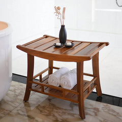 Dussi Teak Wood Shower Bench Stool with Shelf
