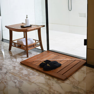 Non Slip Luxury Spa Solid Teak Bath Mat Indoor/Outdoor Shower Mat