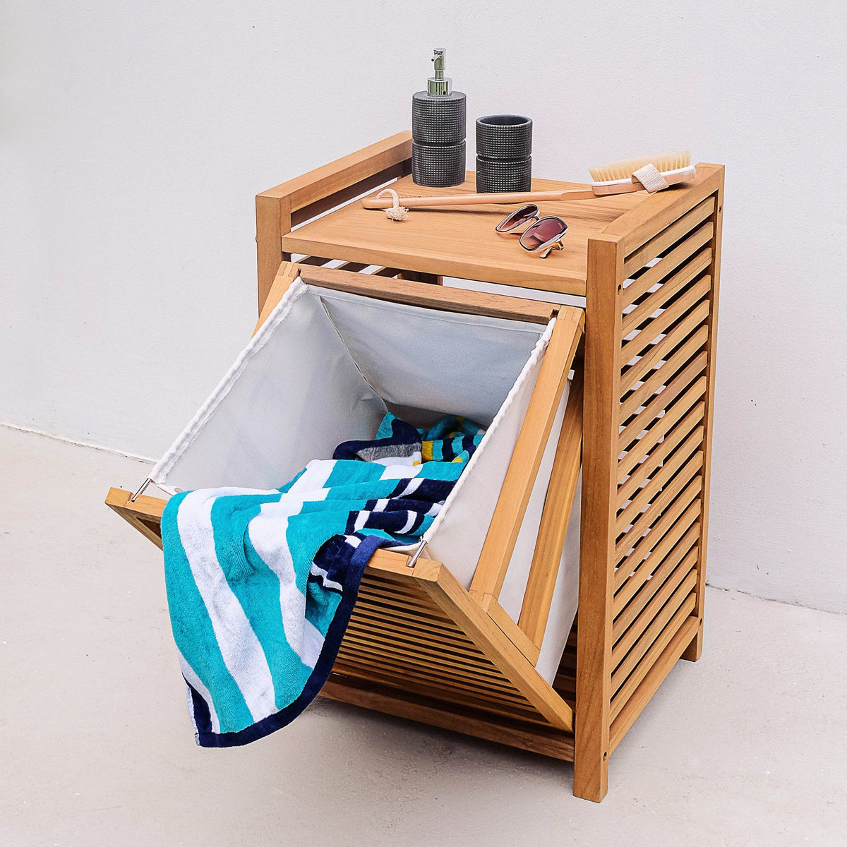 Dussi Teak Outdoor Laundry Hamper | Cambridge Casual