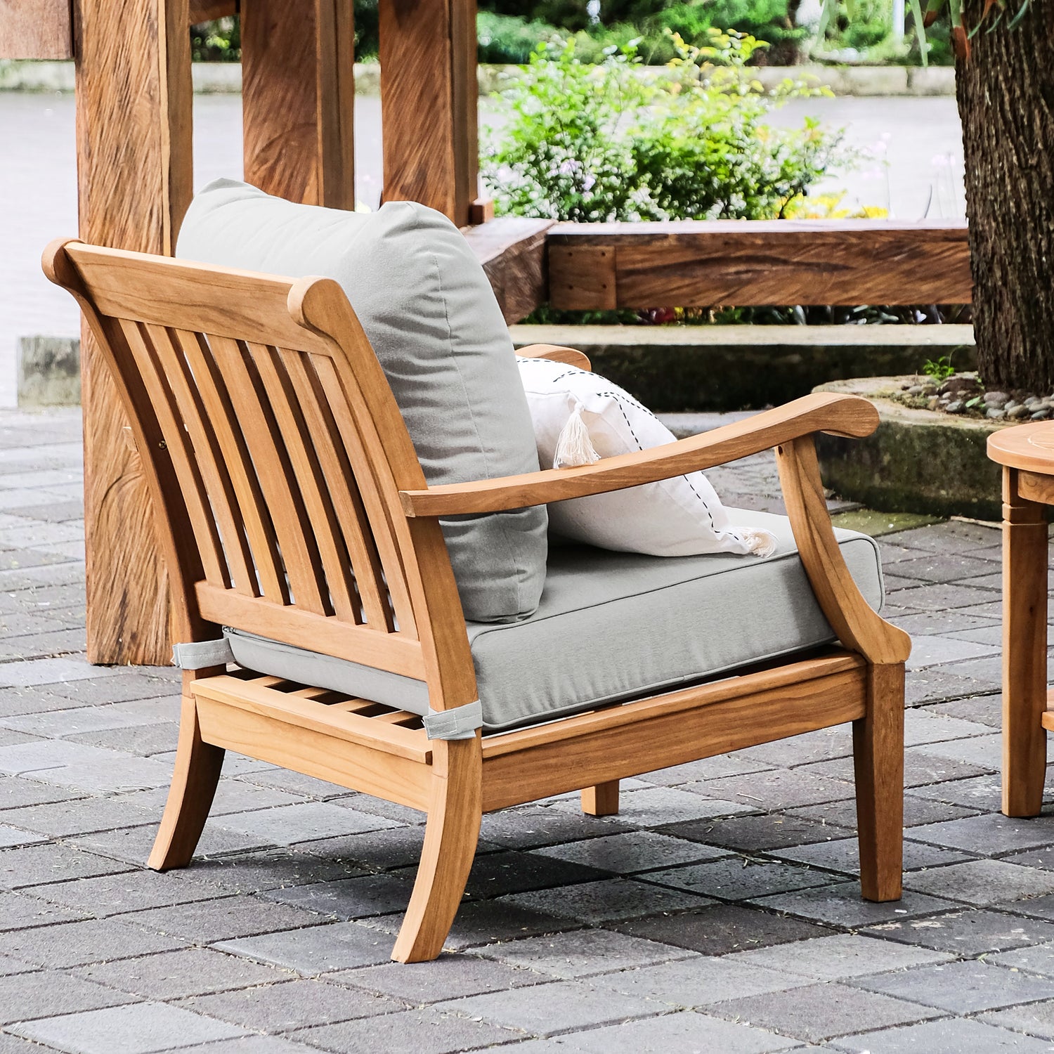 Robin Teak Wood 2 Piece Outdoor Lounge Chair with Oyster Cushion