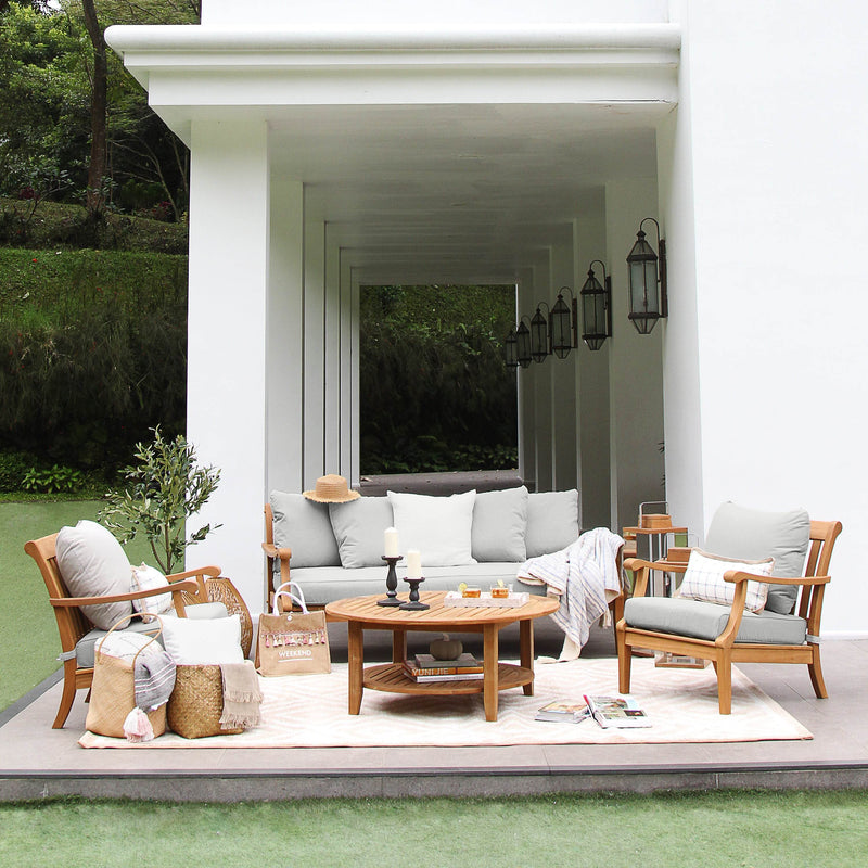 Robin Teak Wood 4 Pieces Patio Conversation Set with Oyster Cushion - Cambridge Casual