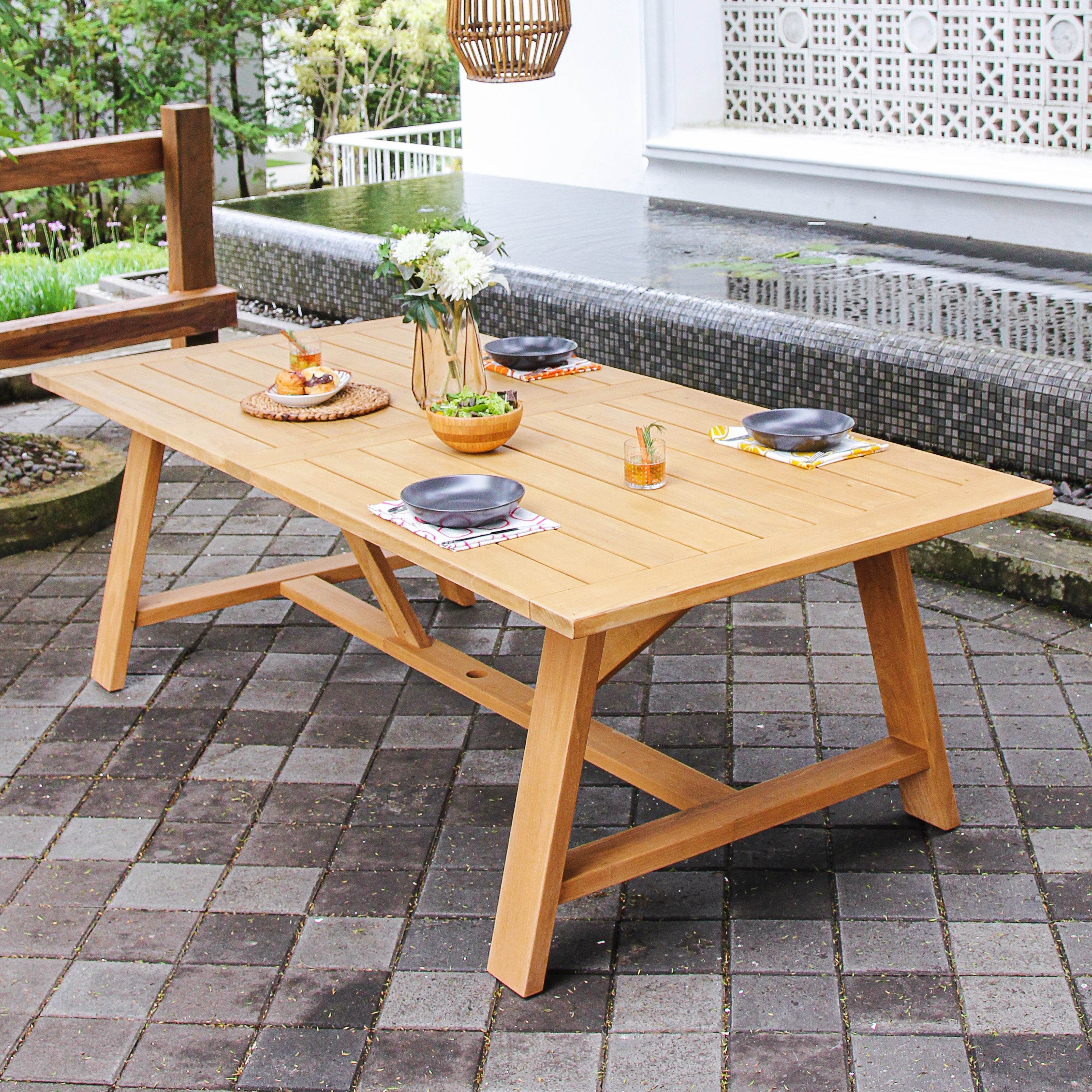 Teak Wood Patio Furniture Canvas Cambridge Casual Dining Set