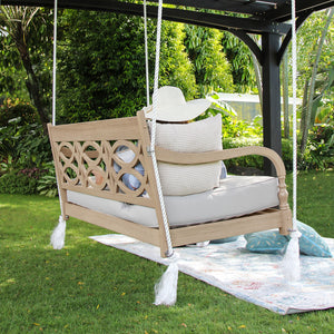 Renley Mahogany Wood Lime Wash Outdoor Swing Daybed with Oyster Cushion - Cambridge Casual