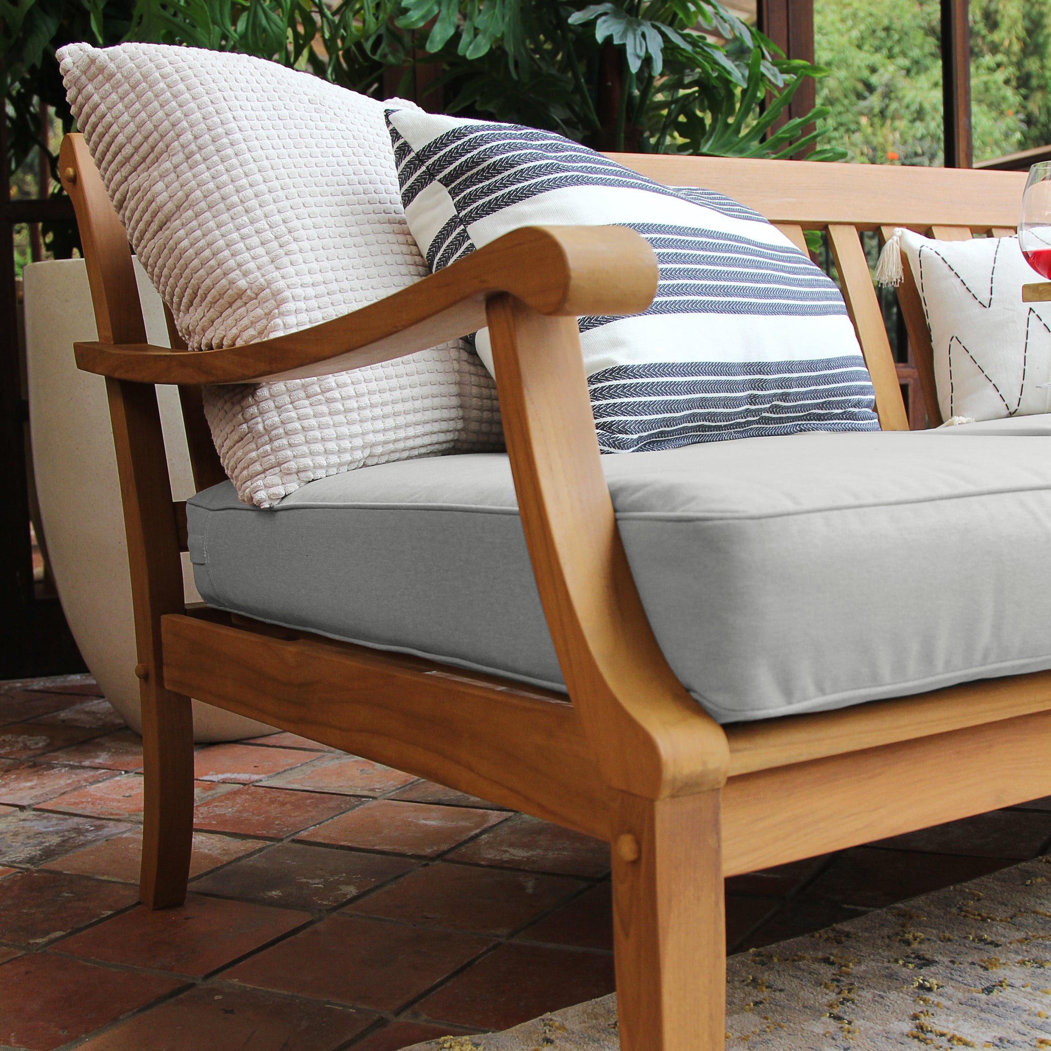 Robin Teak Wood Outdoor Sofa Daybed With Oyster Cushion Patio Furniture
