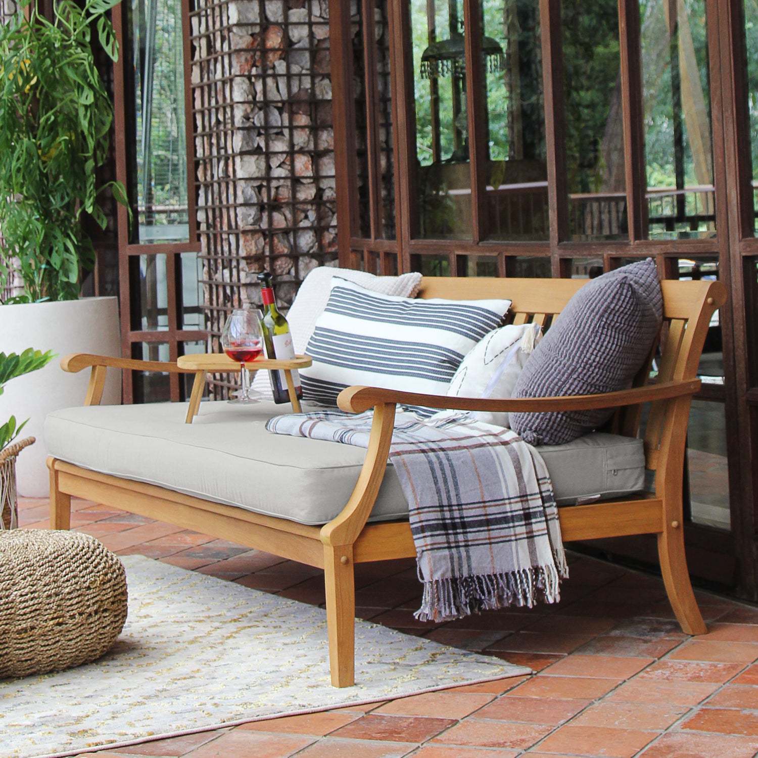 Robin Teak Wood Outdoor Sofa Daybed with Oyster Cushion