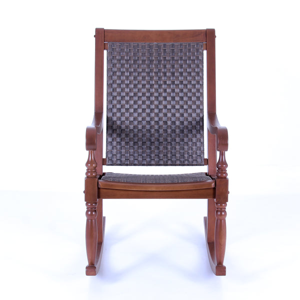 Bonn Mahogany Wood Brown Wicker Oversized Porch Rocking Chair