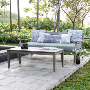 Maine Weathered Gray Wood Patio Sofa Daybed with Blue Spruce Cushion - Cambridge Casual