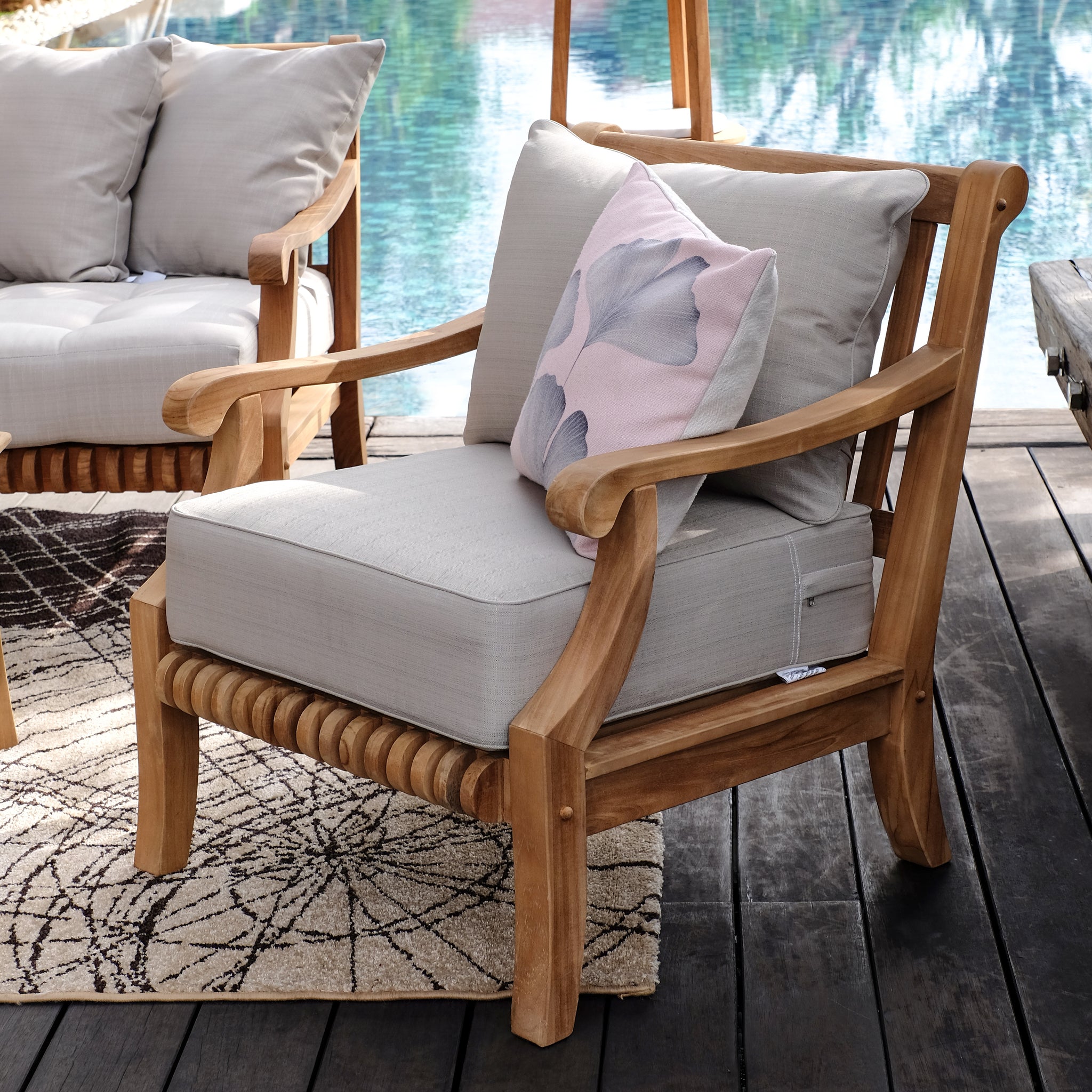 Palma Teak Wood Outdoor Lounge Chair with Taupe Cushion