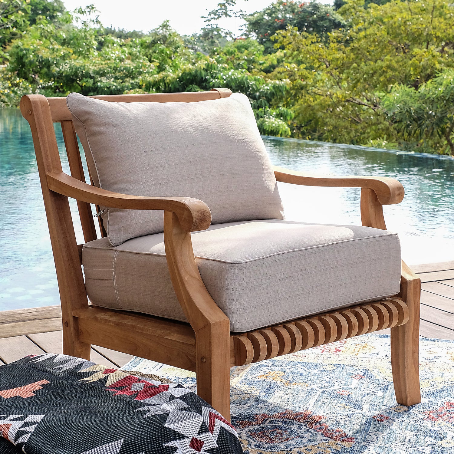 Mosko Teak Wood Outdoor Lounge Chair with Beige Cushion - Cambridge Casual
