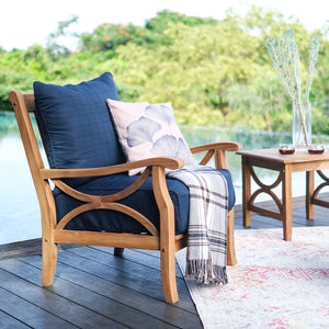 Abbington Teak Wood Outdoor Lounge Chair with Navy Cushion - Cambridge Casual