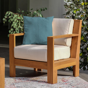 Logan Teak Wood Oversized Outdoor Lounge Chair with Sunbrella Vellum Cushion - Cambridge Casual