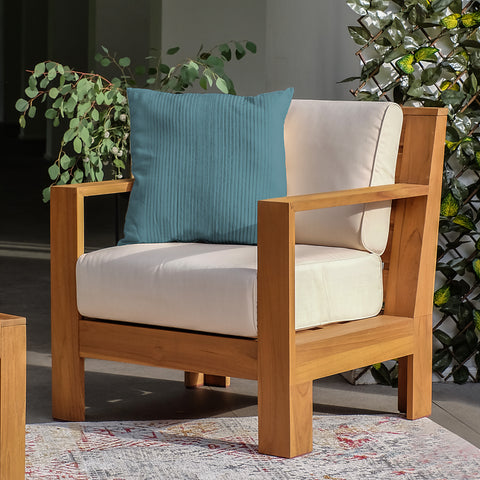 Logan Teak Wood Oversized Outdoor Lounge Chair with Sunbrella Vellum Cushion - Cambridge Casual