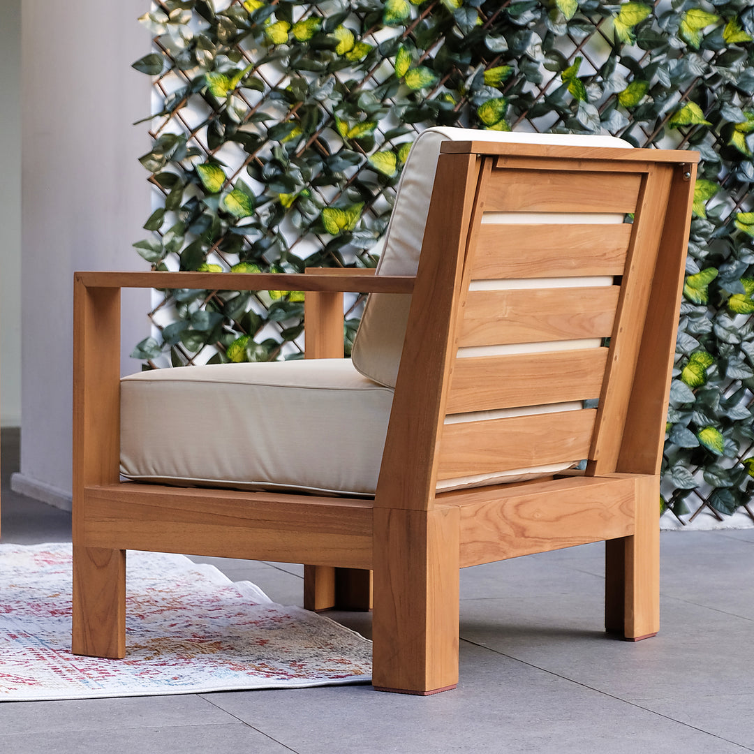 Logan Teak Wood Oversized Outdoor Lounge Chair with Sunbrella Vellum Cushion - Cambridge Casual [DETAILS]