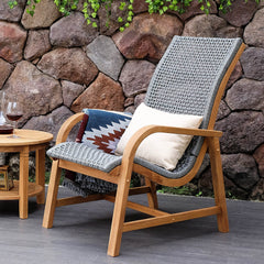 Nassau Teak Wood Outdoor Lounge Chair (FREE Lumbar Pillow)