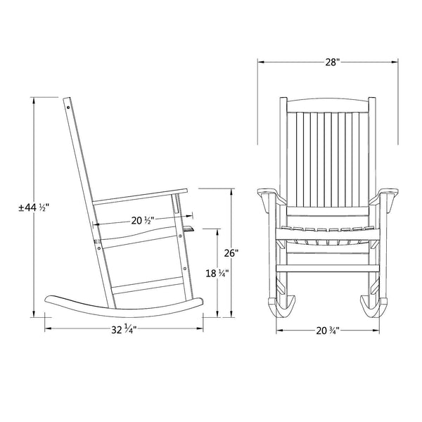 Alston Mahogany Wood Black Porch Rocking Chair with Blue Stripe Cushion