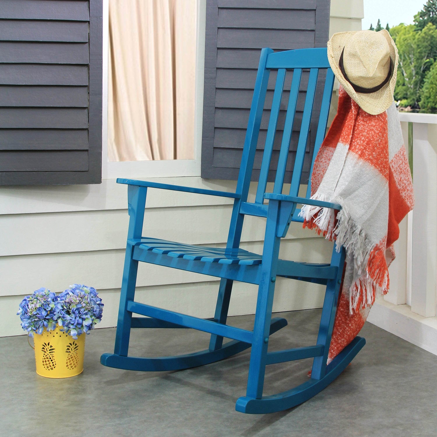 Teal Front Patio Rocking Chairs Merrick Lane Teal Poly Resin