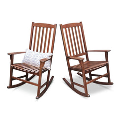 Moni 2 Piece Mahogany Wood Natural Brown Porch Rocking Chair