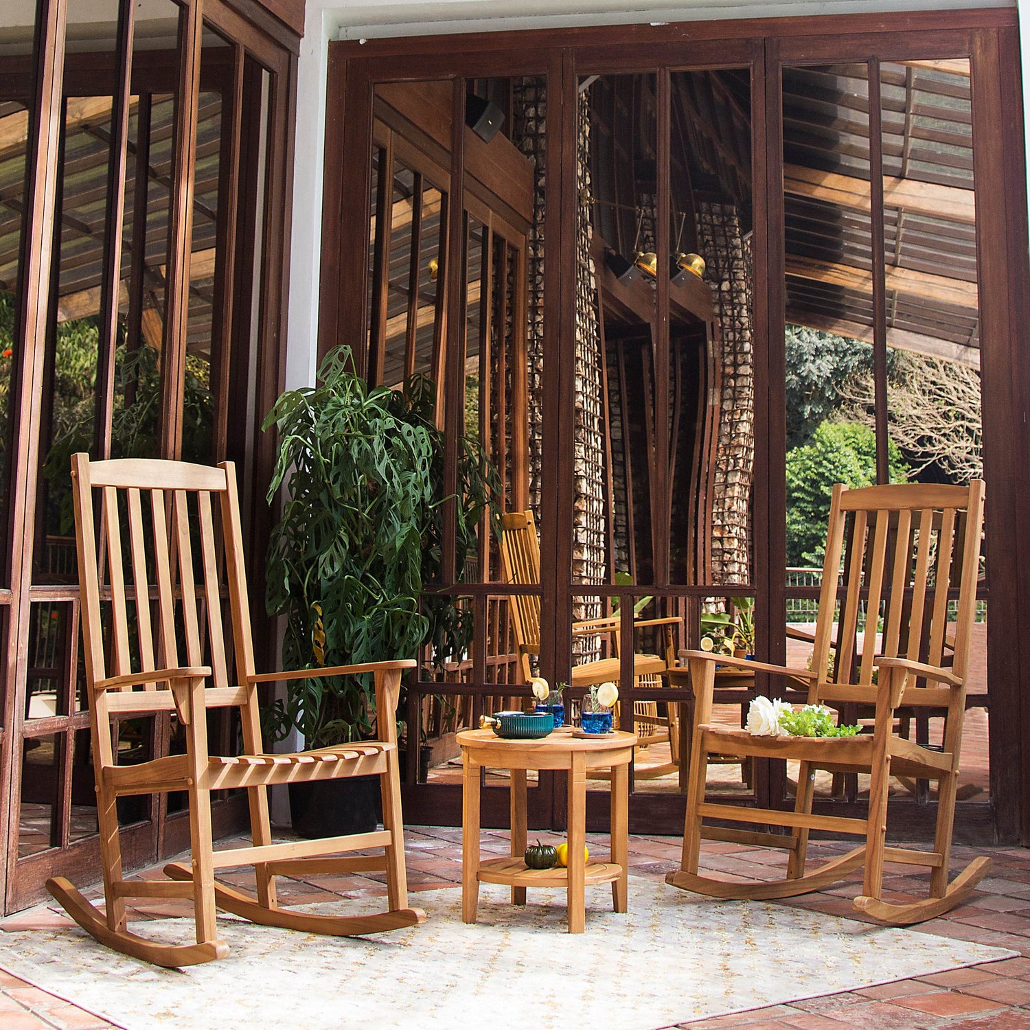 Plano Teak Wood Porch Rocking Chair Set of 2 | Cambridge Casual