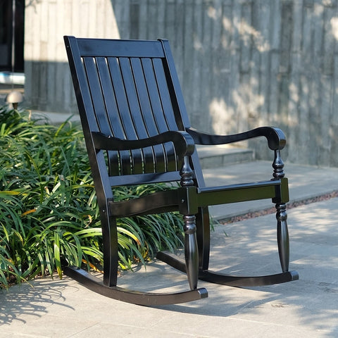 Bonn Mahogany Wood Black Oversized Porch Rocking Chair - Cambridge Casual {LOVE IT}