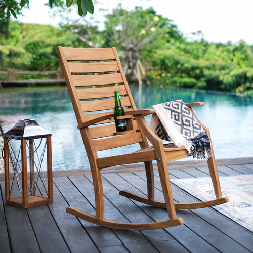 Logan Teak Wood Porch Rocking Chair with Cup Holder - Cambridge Casual