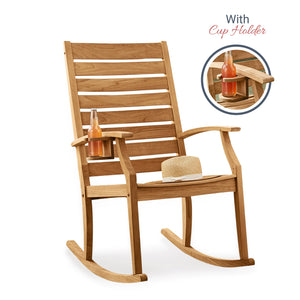 Logan Teak Wood Porch Rocking Chair with Cup Holder - Cambridge Casual