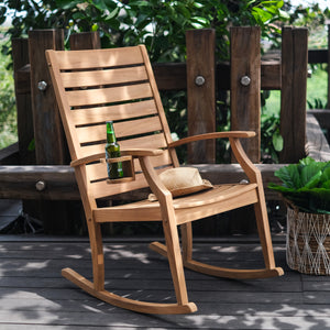 Logan Teak Wood Porch Rocking Chair with Cup Holder - Cambridge Casual