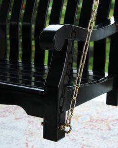 Bonn Mahogany Wood Black Porch Swing - Cambridge Casual