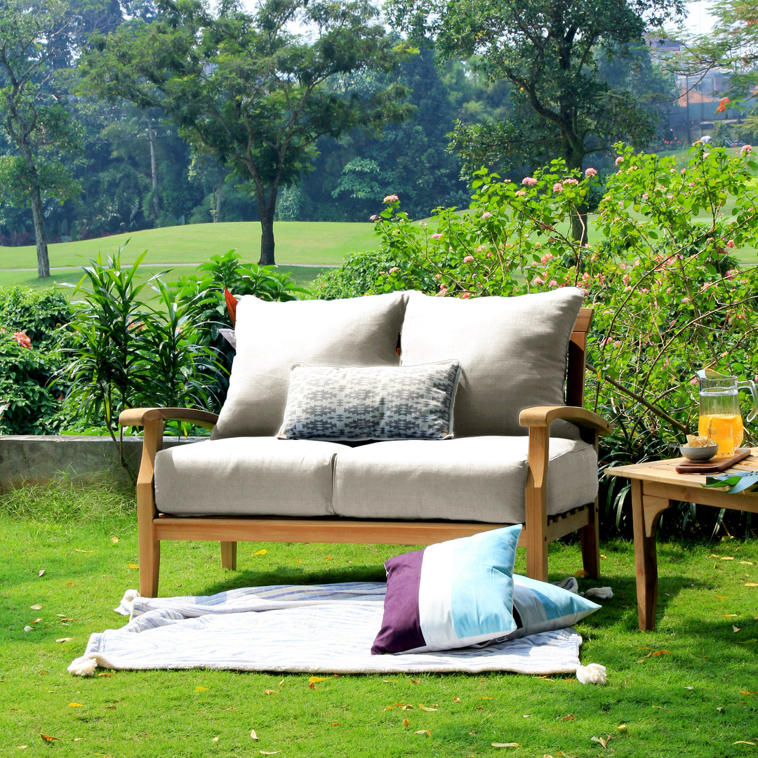 [DETAILS] Caterina Teak Wood Outdoor Loveseat with Beige Cushion - Cambridge Casual