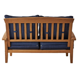 Caterina Teak Wood Outdoor Loveseat with Navy Cushion - Cambridge Casual
