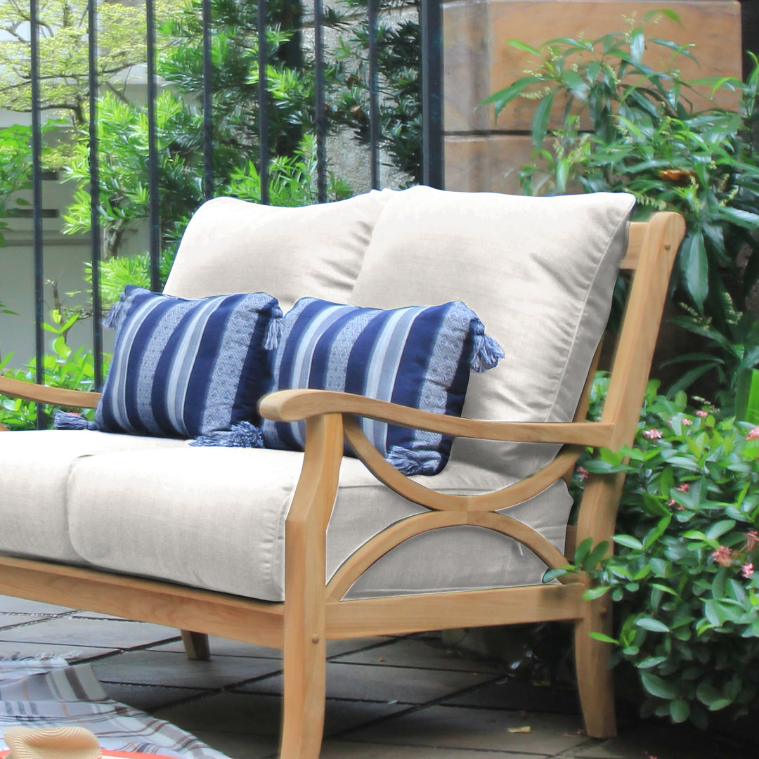 Abbington Teak Wood Outdoor Loveseat with Beige Cushion - Cambridge Casual [DETAILS]