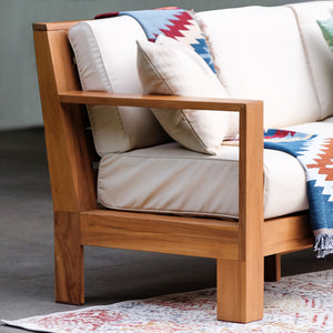 Logan Teak Wood Patio Sofa with Sunbrella Vellum Cushion - Cambridge Casual
