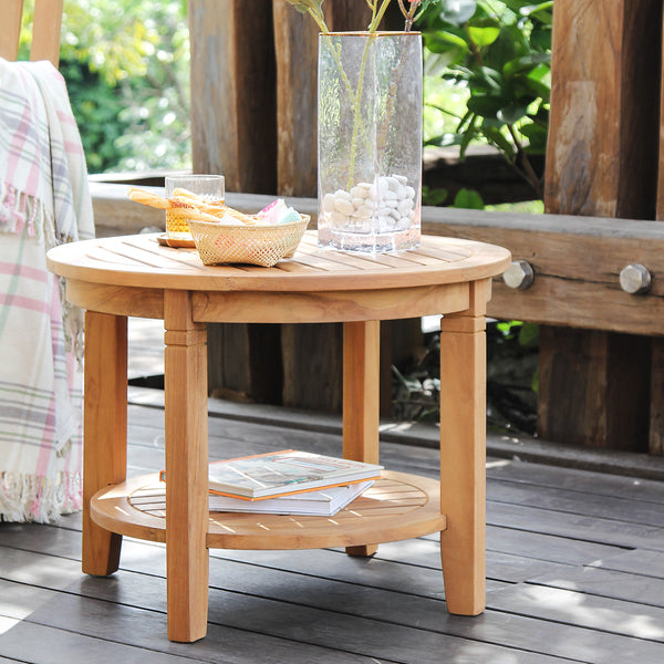 Richmond Teak Wood 24-inch Outdoor Side Table with Shelf - Cambridge Casual