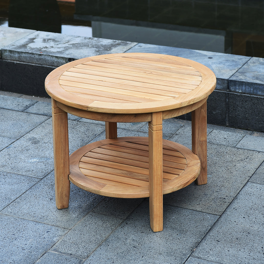 [DETAILS] Richmond Teak Wood 24-inch Outdoor Side Table with Shelf - Cambridge Casual