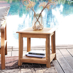 Mosko Teak Wood Outdoor Side Table with Shelf - Cambridge Casual