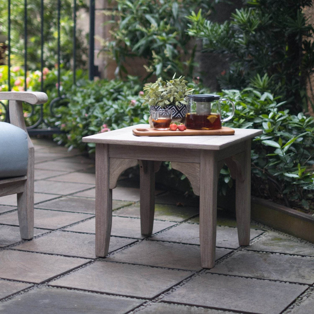 [DETAILS] Caterina Weathered Teak Wood Outdoor Side Table - Cambridge Casual