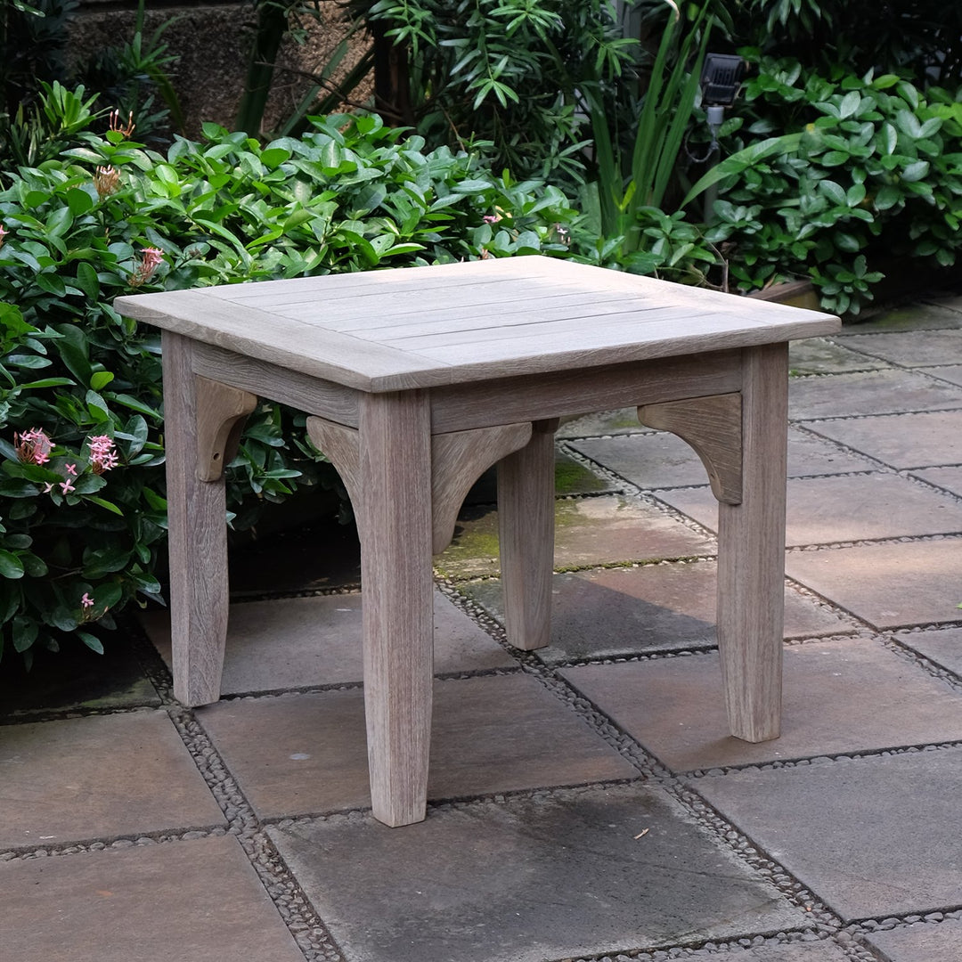 [DETAILS] Caterina Weathered Teak Wood Outdoor Side Table - Cambridge Casual