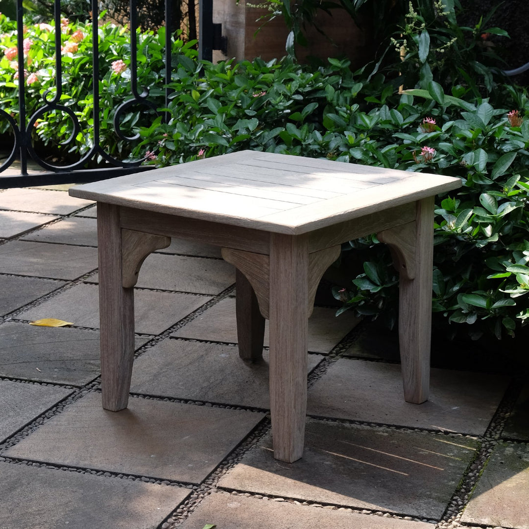 [DETAILS] Caterina Weathered Teak Wood Outdoor Side Table - Cambridge Casual