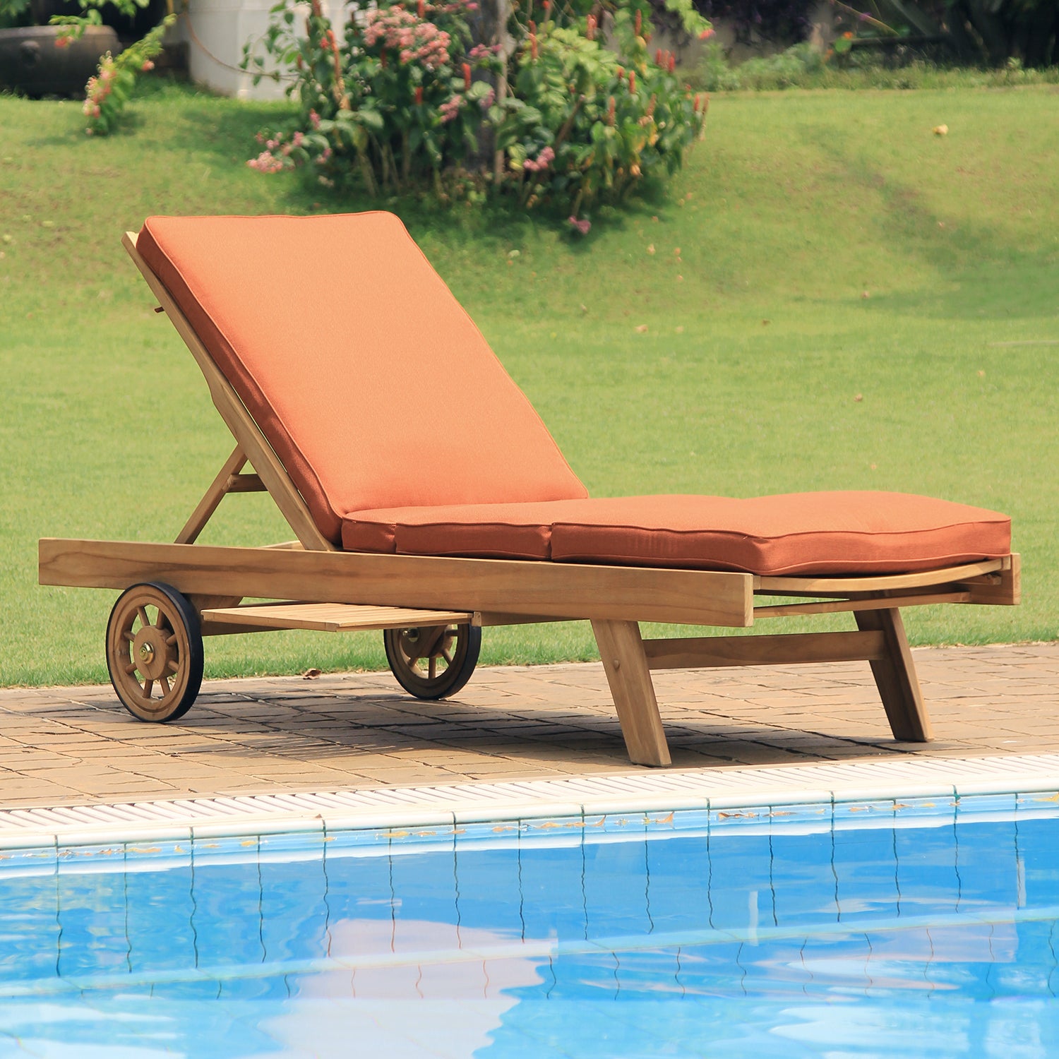 Richmond Teak Wood Outdoor Chaise Lounge with Brick Cushion - Cambridge Casual