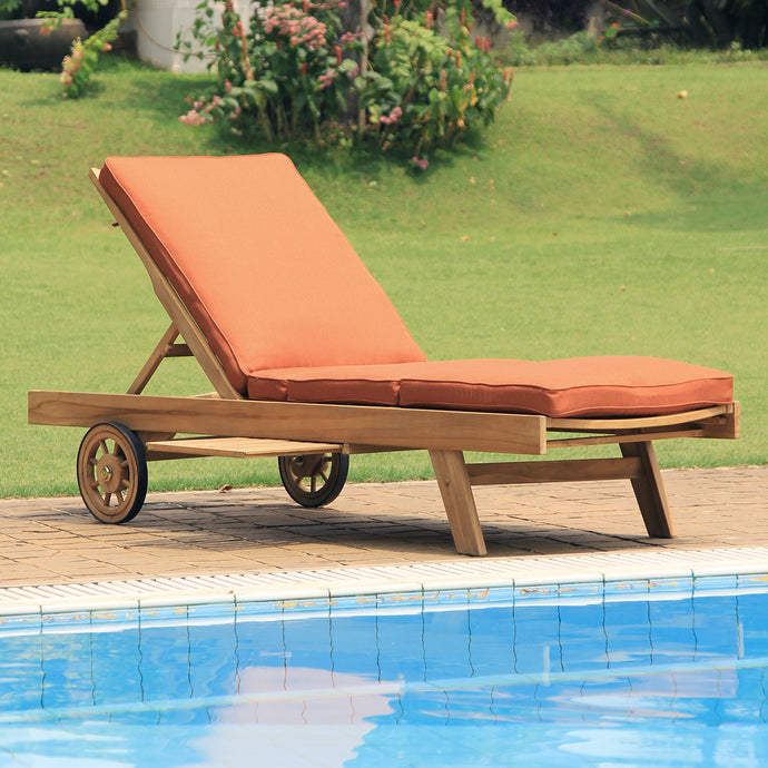 Richmond Teak Wood Outdoor Chaise Lounge with Brick Cushion - Cambridge Casual
