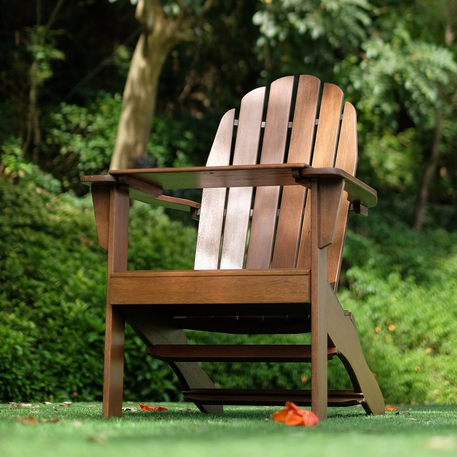 Moni Mahogany Wood Natural Brown Adirondack Chair FREE Tray Table - Cambridge Casual