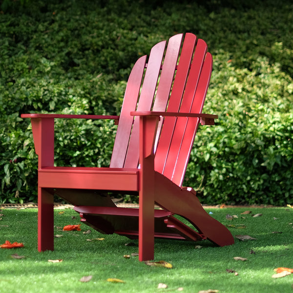 [DETAILS] Moni Mahogany Wood Red Adirondack Chair FREE Tray Table - Cambridge Casual