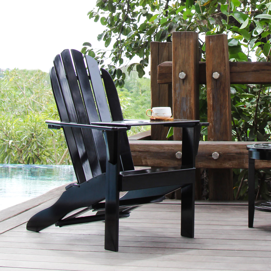 [DETAILS] Moni Mahogany Wood Black Adirondack Chair FREE Tray Table - Cambridge Casual