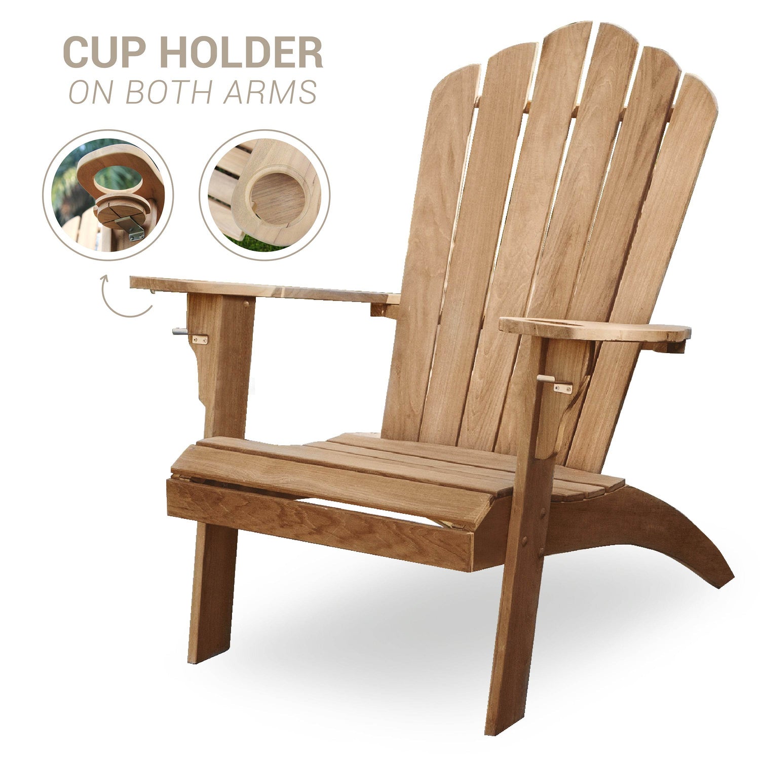 Richmond Teak Wood Adirondack Chair with Cup Holder