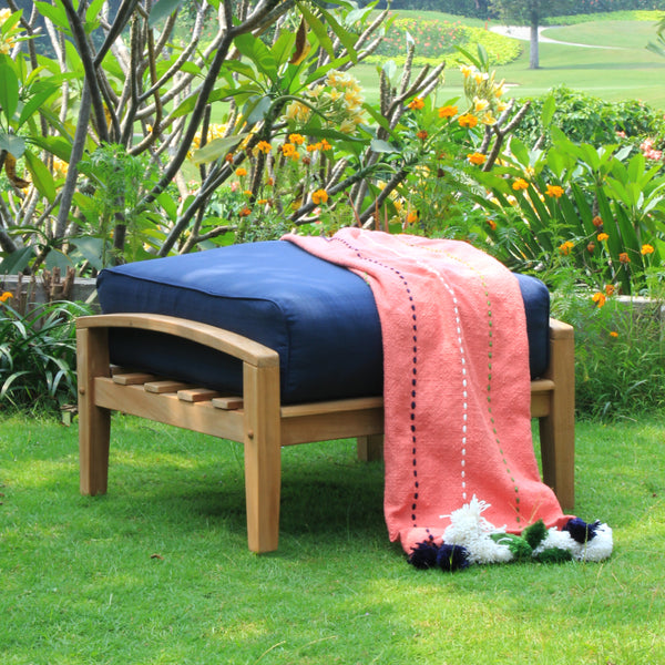 [DETAILS] Caterina Teak Wood Outdoor Ottoman with Navy Cushion - Cambridge Casual