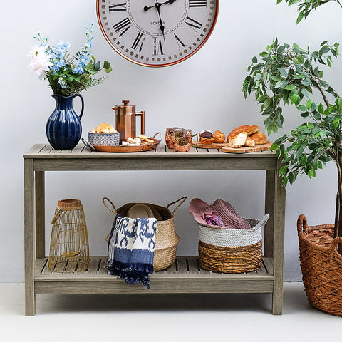 [DETAILS] Carlota Mahogany Wood Weathered Gray Outdoor Console Table - Cambridge Casual