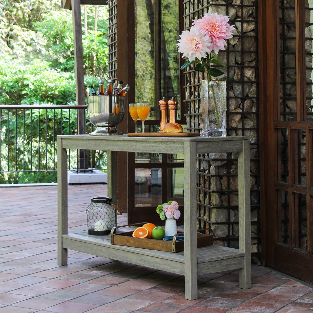 [DETAILS] Carlota Mahogany Wood Weathered Gray Outdoor Console Table - Cambridge Casual