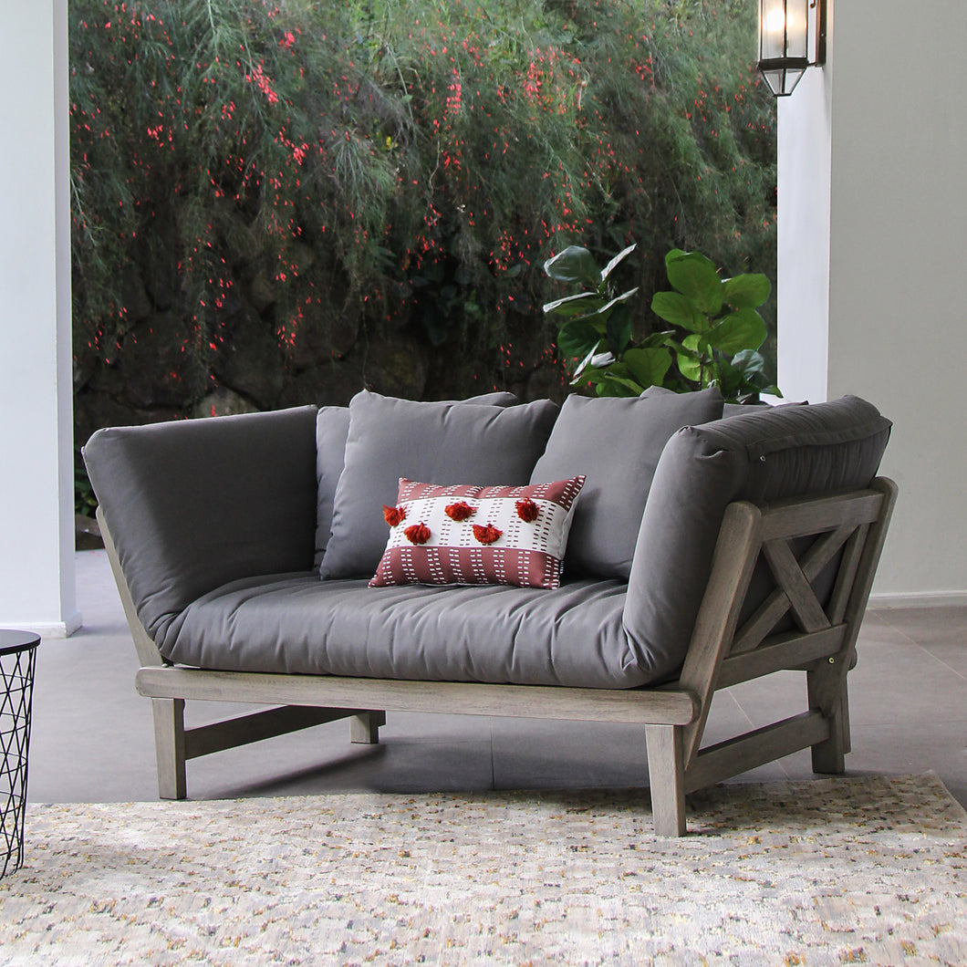 Carlota Mahogany Wood Outdoor Convertible Sofa Daybed with Gray Cushion - Cambridge Casual
