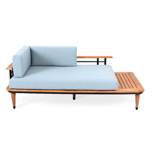 Pilsen Teak Wood and Metal Outdoor Sofa Daybed with Blue Spruce Cushion - Cambridge Casual